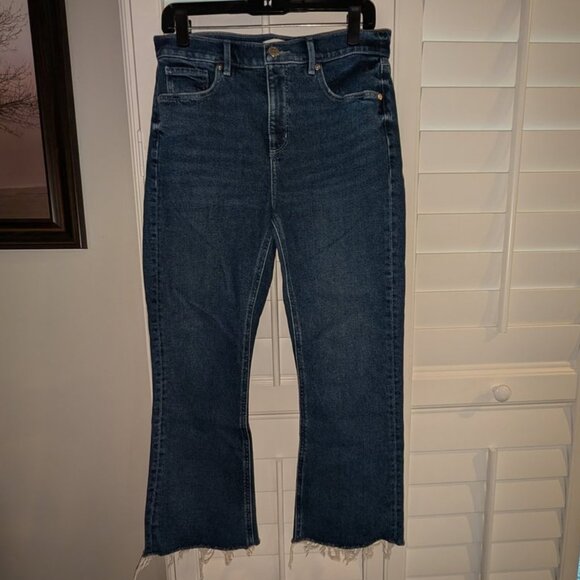 LOFT Kick Flare Crop Raw Hem Cut Off Jeans Ankle Bright Authentic Indigo - Picture 4 of 5